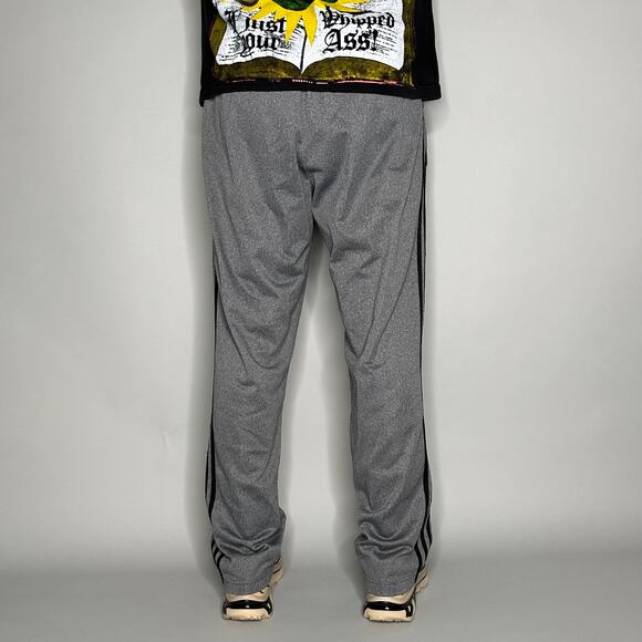 Vintage Y2K Adidas Sweatpants Mens L Baggy Wide Leg Grey Black Stripes Polyester - Picture 3 of 4